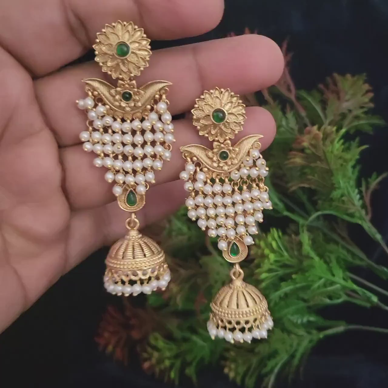 South Indian Jewellery now buy Online Traditional Classic Pearl Jhumkas  Gold Earrings